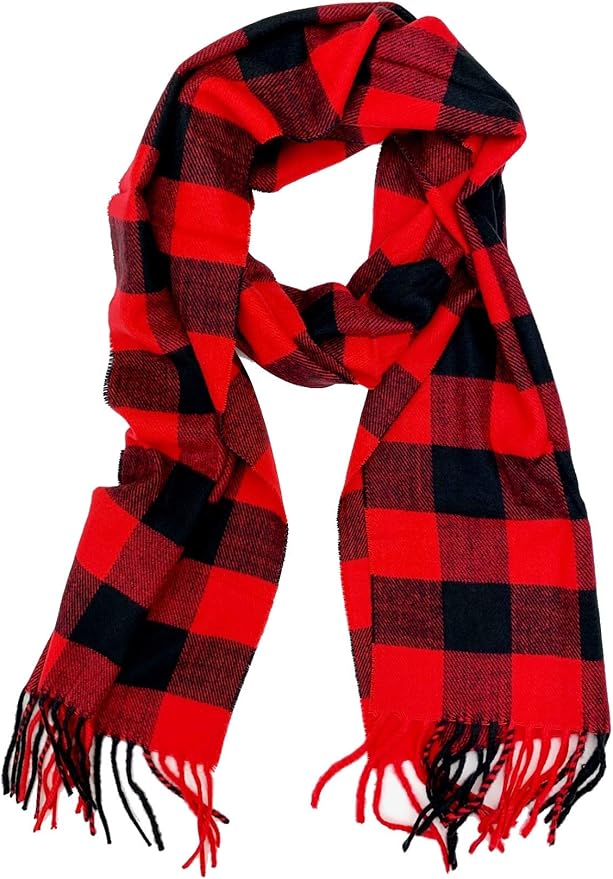Plum Feathers Plaid Check and Solid Cashmere Feel Winter Scarf, Warm Scarfs, Cold Weather Accessories, Fringe Scarves