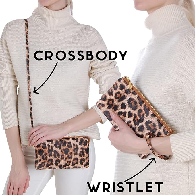 Vegan Leather Wristlet Purse for Women - Small Clutch Purse with Shoulder and Wrist Straps