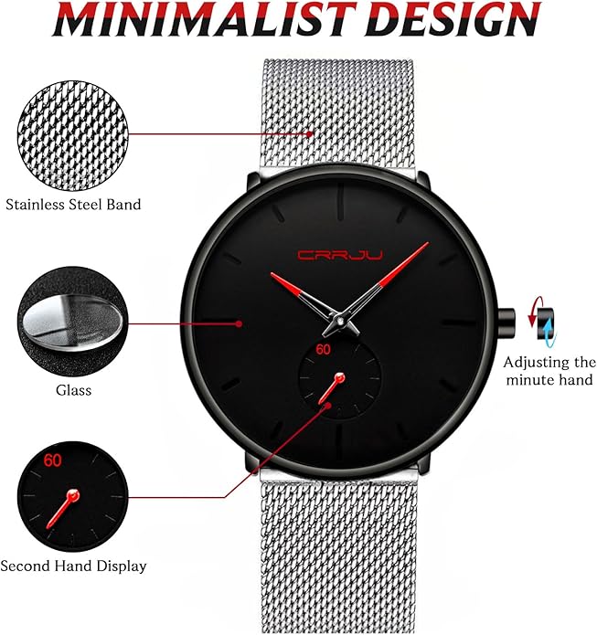 Mens Watches Ultra-Thin Minimalist Waterproof - Fashion Wrist Watch for Men Unisex Dress with Stainless Steel Mesh Band