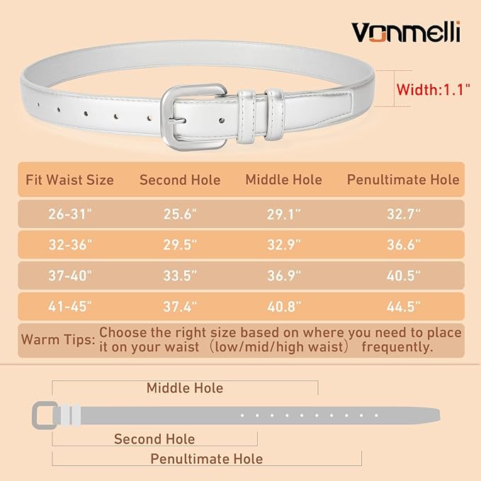 VONMELLI Leather Belts for Women Fashion Wasit Ladies Belt for Jeans Pants Dresses with Pin Buckle