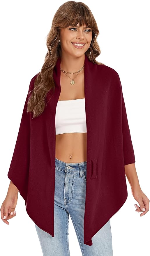 iWoo Women Soft Shawl Wraps kintted Open Front Poncho Sweater for Spring Fall Winter