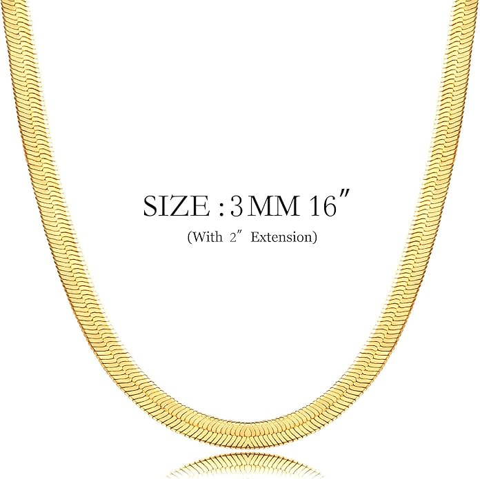 NECOCY 14K Gold Plated Necklaces for Women, Dainty Gold Herringbone Choker Necklace Thin Layered Snake Chain Jewelry for Gifts