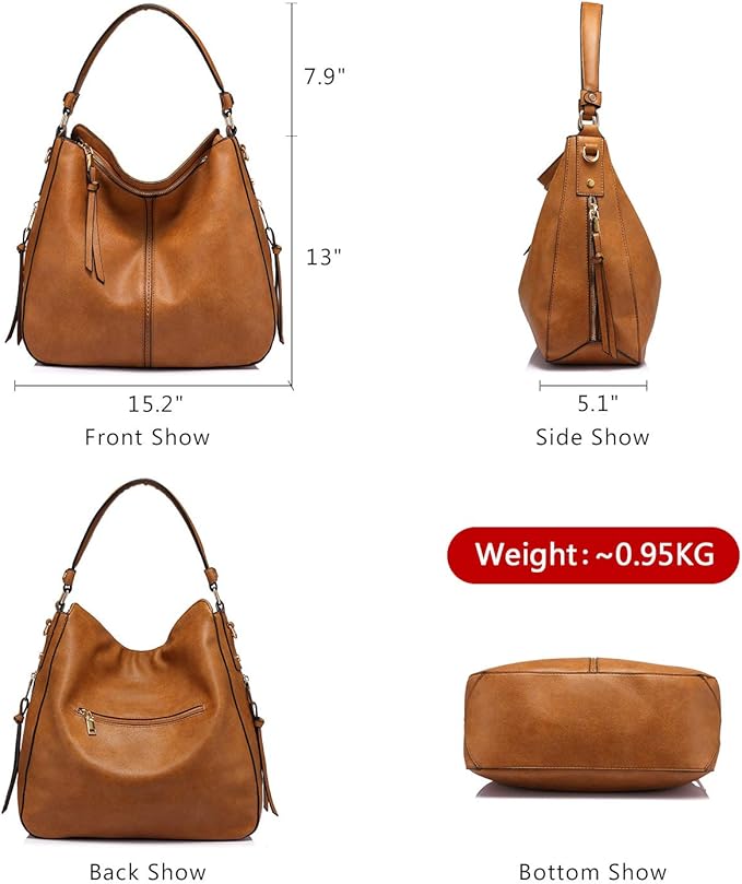 Realer Hobo Crossbody Bags for Women Designer Faux Leather Hobo Handbags Retro Large Size Shoulder Bag Bucket Purse