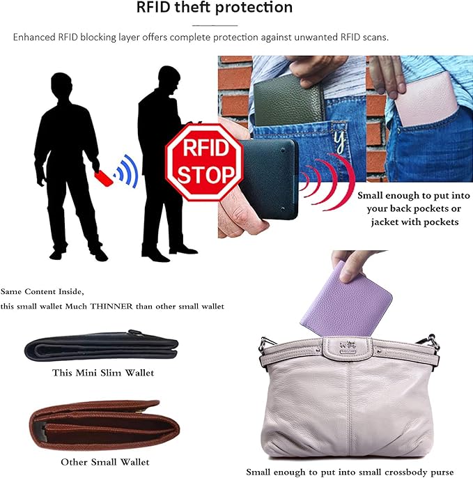 AINIMOER Small Leather Wallet for Women, Ladies Credit Card Holder RFID Blocking Women's Mini Bifold Pocket Purse