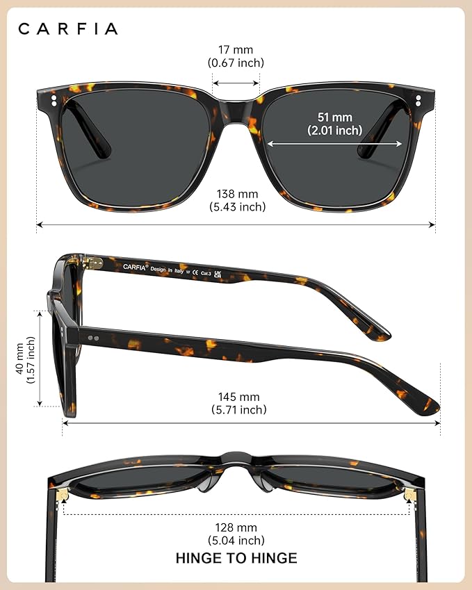 CARFIA Polarized Sunglasses for Women: Acetate, Small/Medium Size, UV400 Anti Glare CA5354