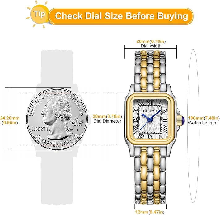 CHEETAH Gold Watches for Women with Small Vintage Bracelet, Rectangular Case Roman Dial