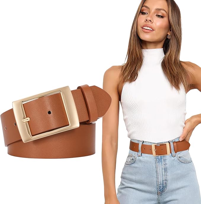 SUOSDEY Fashion Womens Leather Belts,Wide Waist Belt with Pin Buckle for Jeans Pants Dresses,1.5" width