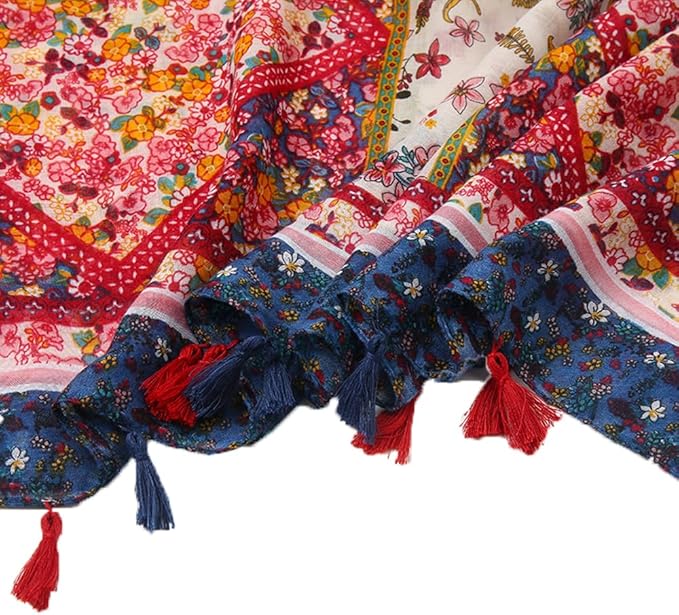 Yeieeo Boho Scarf for Women Lightweight Floral Printed Scarf Fall Winter Fashion Fringed Shawl