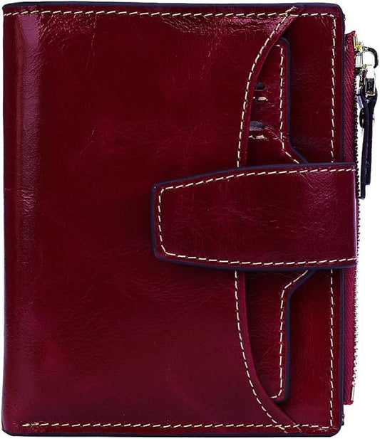 AINIMOER Women's RFID Blocking Leather Small Compact Bi-fold Zipper Pocket Wallet Card Case Purse with id Window