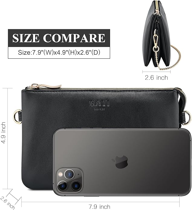 Wristlet Purses for Women, Vegan Leather Crossbody Evening Zip Clutch Bag with Strap | Vegan Leather, Evening, Zip, with Strap