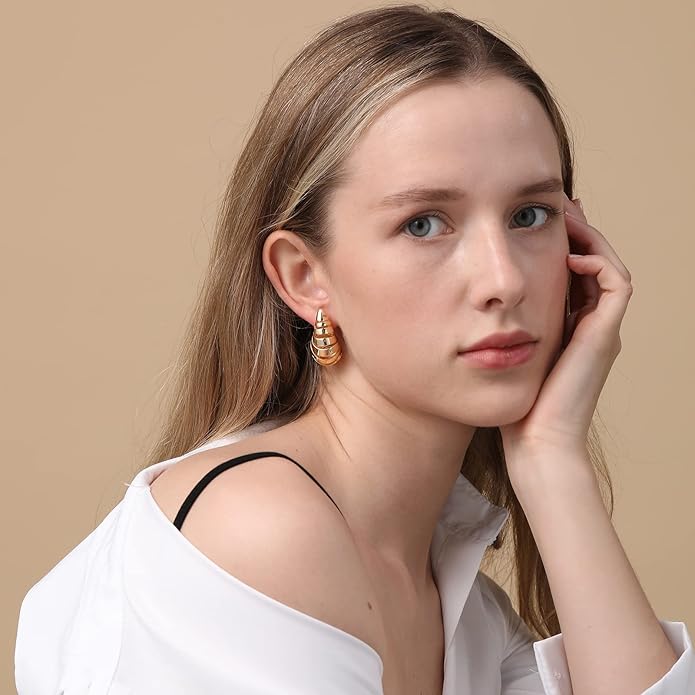 Apsvo Chunky 14K Gold Plated Hoop Earrings for Women, Lightweight Waterdrop Hollow Open Hoops, Hypoallergenic Dupes Earrings
