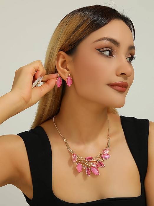 Vintage Chunky Statement Jewelry Set Retro Leaf Floral Geometric Bohemian Boho Bib Necklace Earring Set Fashion Costume Jewelry for Women Girls Wedding Party Prom Unique Gift