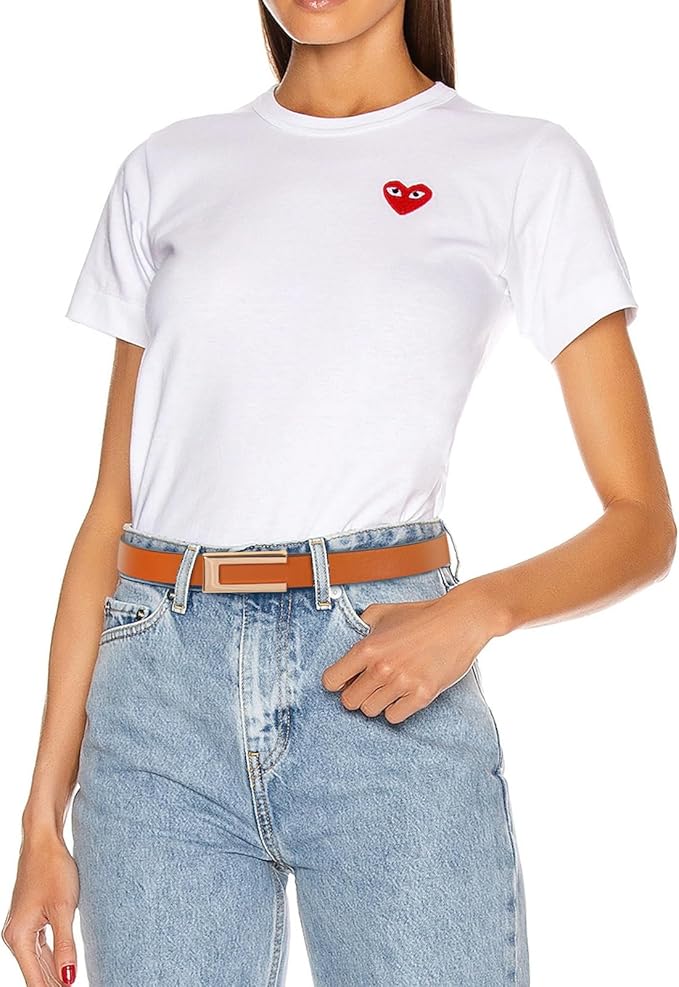 Women's Fashion Classic Metal Buckle Leather Belt with Jeans Dress