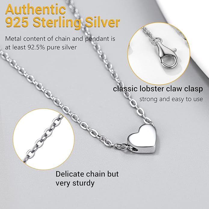 PROSILVER 925 Sterling Silver Necklace for Women | Dainty Delicate Adjustable Choker with Heart/Star/Moon/Vertical Bar Pendant, Hypoallergenic Tarnish Resistant Everyday Jewelry Gift for Her
