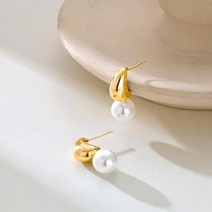 CHESKY Christmas Gifts Pearl Earrings for Women, Dainty 14K Gold Plated/Silver Plated Drop Quality Handpicked AAA+ Freshwater Cultured Round Pearls Dangle Earrings Wedding Jewelry for Women Gifts