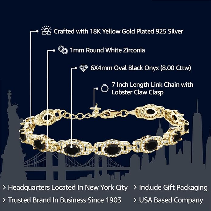 Gem Stone King 18K Yellow Gold Plated Silver Oval Gemstone Birthstone Tennis Bracelet For Women | Oval 6X4MM | 7 Inch With 1 Inch Extender | Fine Jewelry Gifts for Her Mom Women Wife