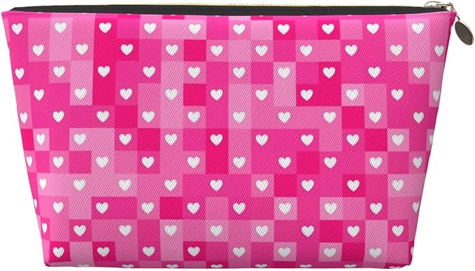 Cute Valentine's Day Hearts Makeup Bag Zipper Pouch Travel Portable Cosmetic Bag Organizer for Women