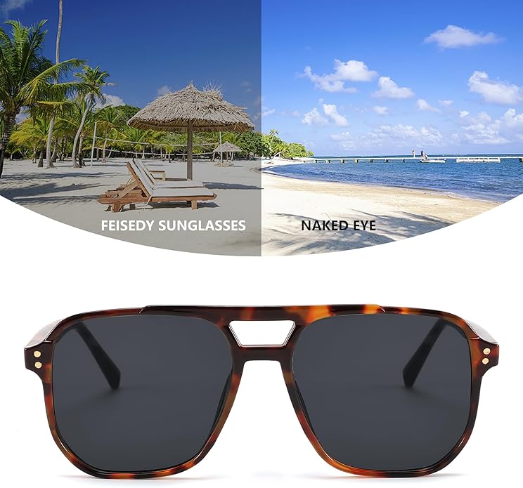 FEISEDY Retro Square Aviator Sunglasses Women Men 70s Vintage Trendy Plastic Frame Sun Glasses B2835