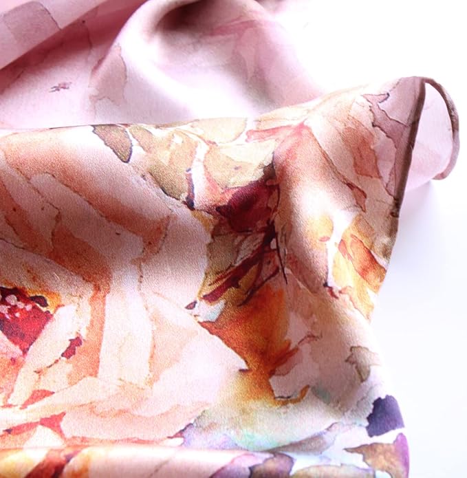 100% Mulberry Silk Scarfs for Women Floral Print Satin Long Scarf for Headscarf Hair Wraps Shawl with Gift Packed