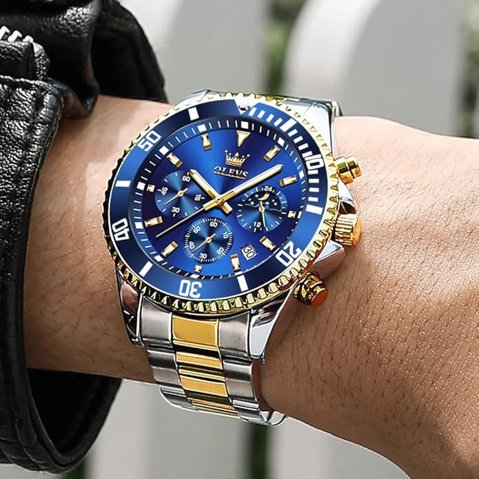 OLEVS Mens Watches Big Face Stainless Steel Waterproof Date Analog Quartz Watches Fashion BusinessWrist Watches for Men…