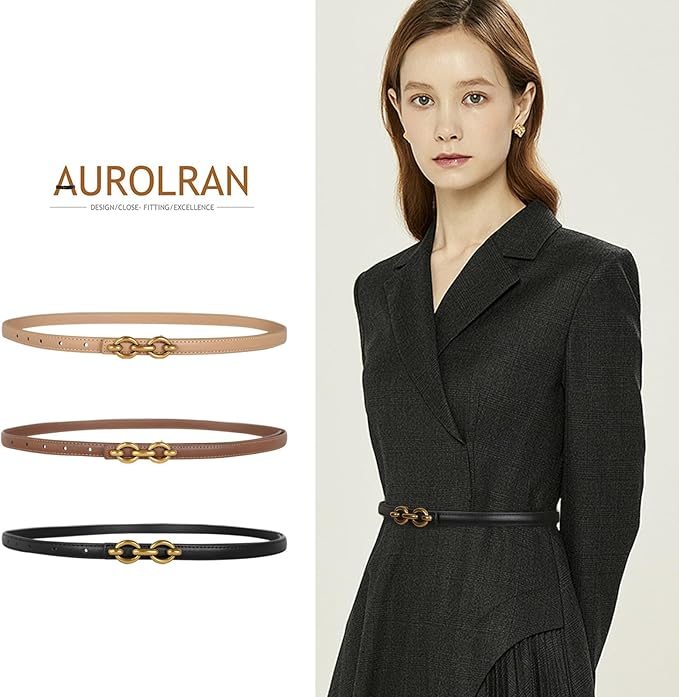 Women's Fashion Classic Metal Buckle Leather Belt with Jeans Dress