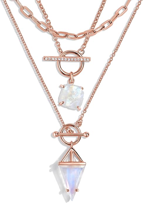 Moon Magic | Authentic Moonstone Earrings & Necklace Set for Women | Real 925 Sterling Silver & 18K Rose Gold Raw Crystal Studs & Necklace | Jewelry Set for women