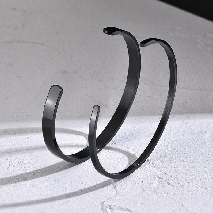 MEALGUET Stainless Steel Mens Cuff Bracelet : Minimal Cool Silver/Black/Gold Plated Open Metal Cuff Bangle Bracelets for Men,Mens Bracelet Jewelry Gift
