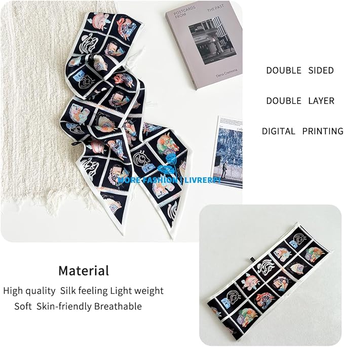 Livrerpi Silk Feeling Head Scarf Fashion Satin Hair Scarf Square Long Scarves for Women Gifts