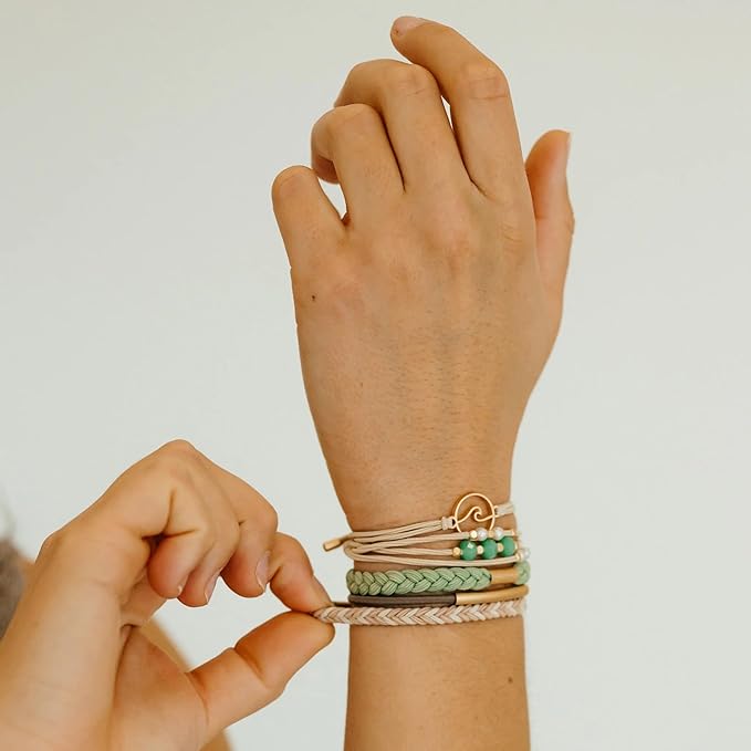 K'lani Reflect Bracelets for Women – Elastic Bracelets and Boho Hair Ties – Cute Hair Ties for Women and Hair Tie Accessories – Stylish Bracelets Boho Style for Hair and Wrist – Set of 5 (Medium)