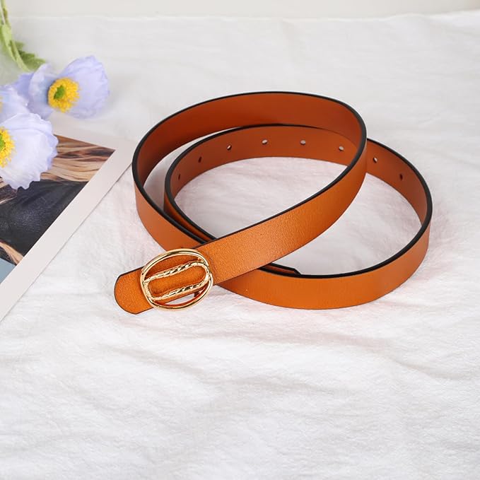 Women's Fashion Classic Metal Buckle Leather Belt with Jeans Dress