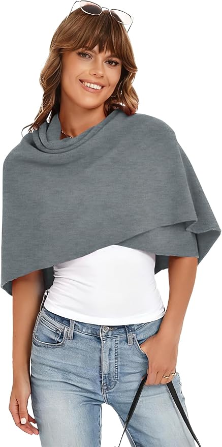 iWoo Women Soft Shawl Wraps kintted Open Front Poncho Sweater for Spring Fall Winter