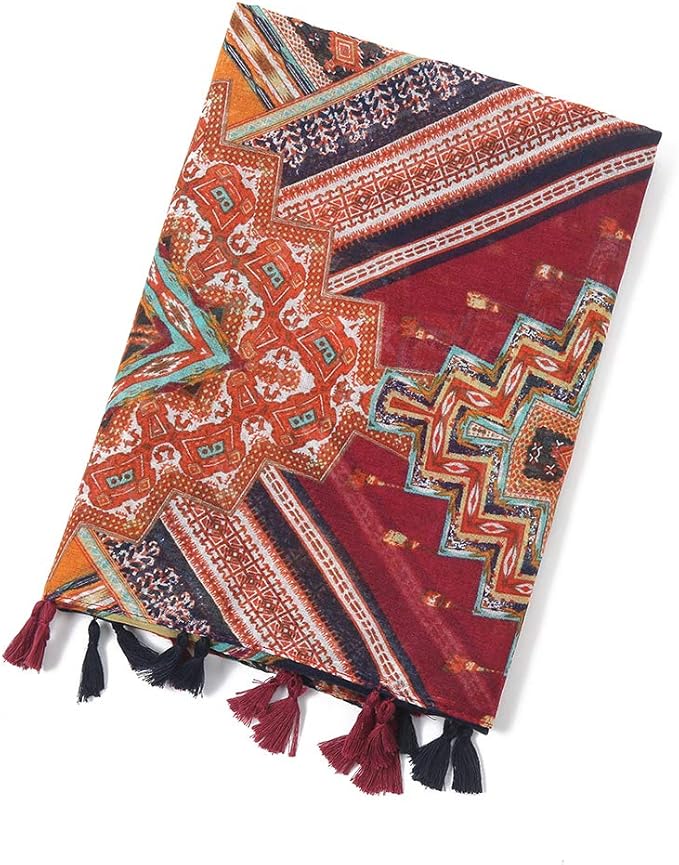 Yeieeo Boho Scarf for Women Lightweight Floral Printed Scarf Fall Winter Fashion Fringed Shawl