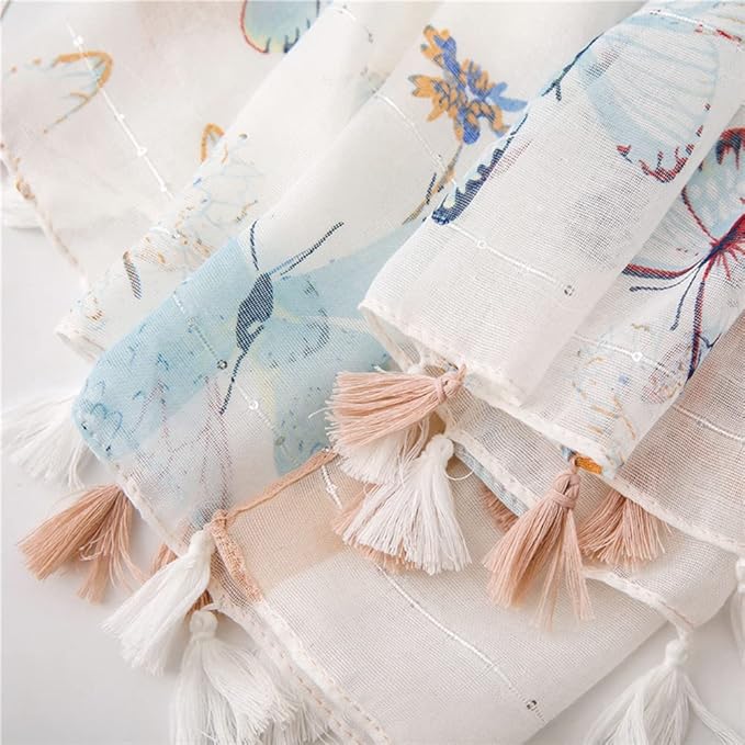 Yeieeo Boho Scarf for Women Lightweight Floral Printed Scarf Fall Winter Fashion Fringed Shawl