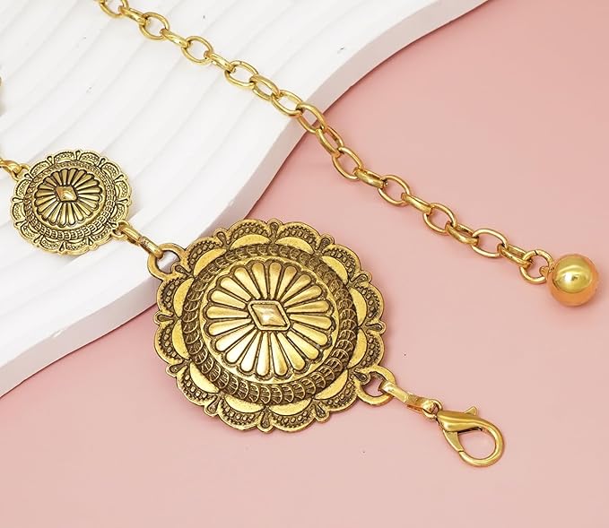 Western Cowgirl Chain Belt for Women Adjustable Fashion Metal Waist Belts for Dresses Jeans Party Country Concert