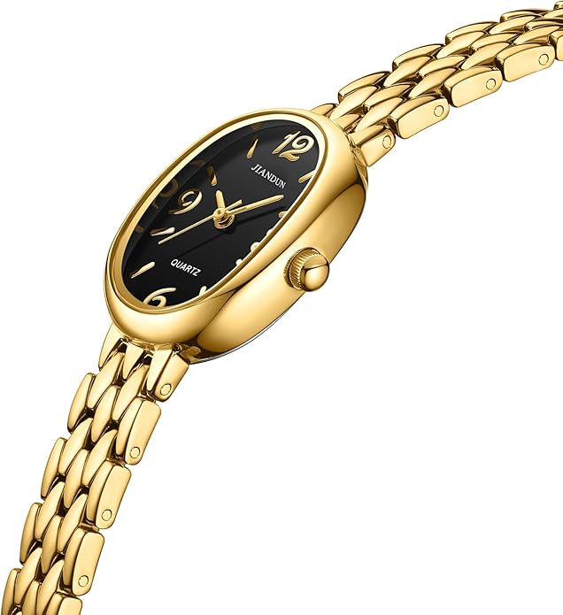 JIANDUN Vintage Small Gold Women’s Watch, Elegant Stainless Steel Bracelet, Water-Resistant with Tools Included