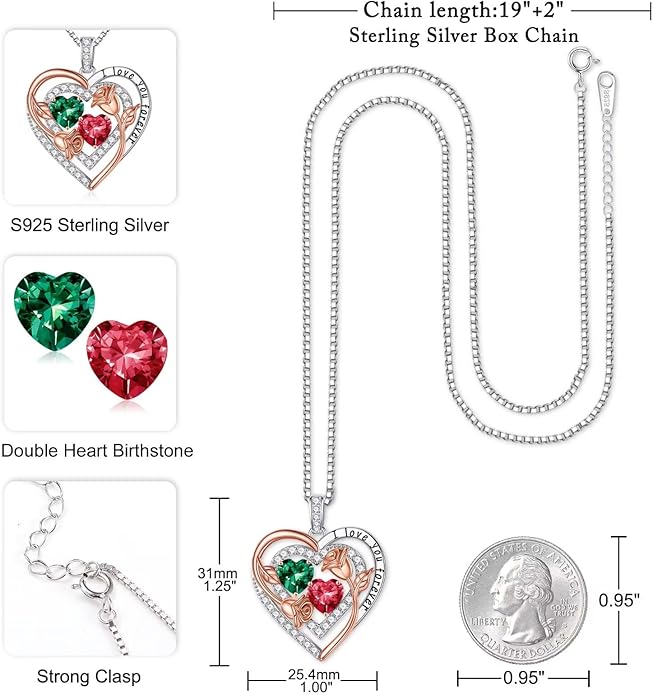 Iefil Mothers Day Gifts for Wife - Sterling Silver Birthstone Necklace Birthday Gifts for Her Wife