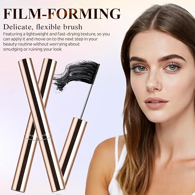 Ultra-Fine Lengthening Waterproof Quick-Dry Mascara, Ultimate Length Volumizing Lashes, for Tiny and Lower Eyelashes & Older Women, Waterproof, Smudge-Proof, Clump-Proof (Black+Brown)