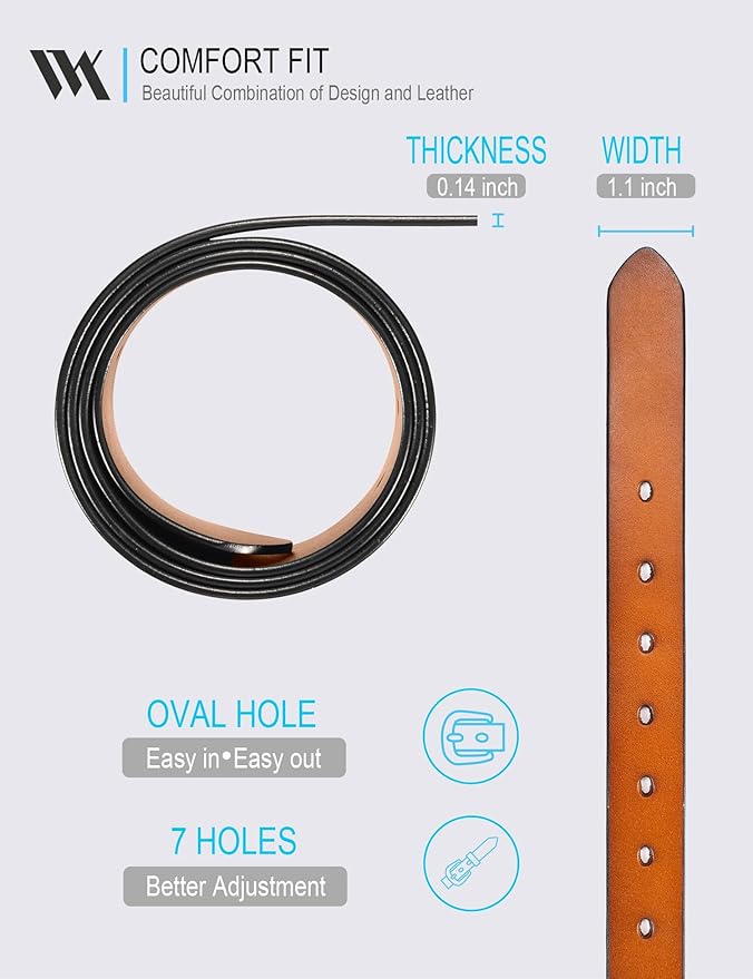 WOLFANT Womens Belts for Jeans in Gift Box,1.1" Ladies Belt with Gold Buckle,100% Italian Full Grain Real Solid Leather