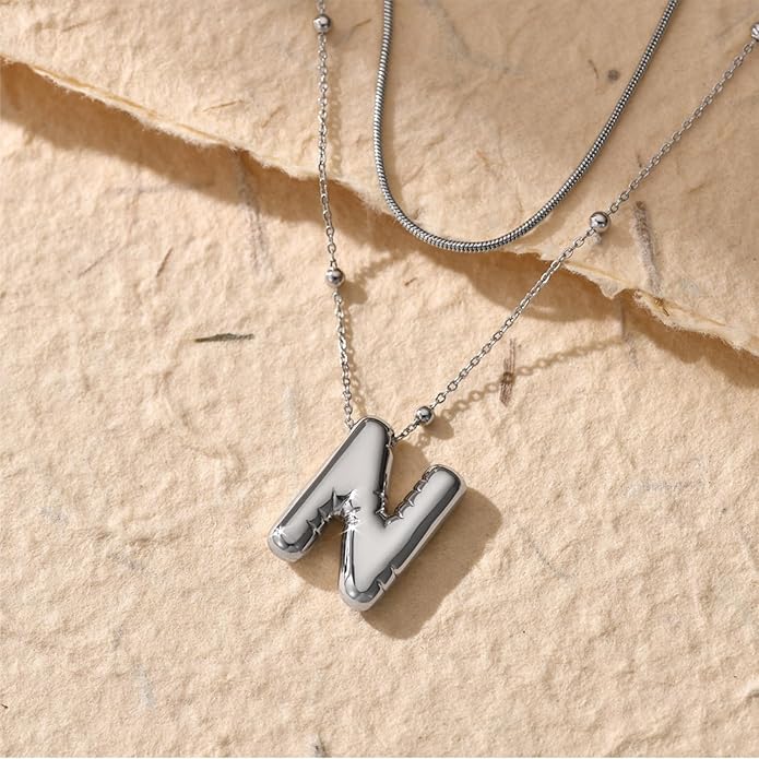 LUCA SMITH Initial Necklaces for Women, Dainty Balloon Bubble Letter, Name Letter Alphabet Pendant Layered Choker Chain Jewelry Gift
