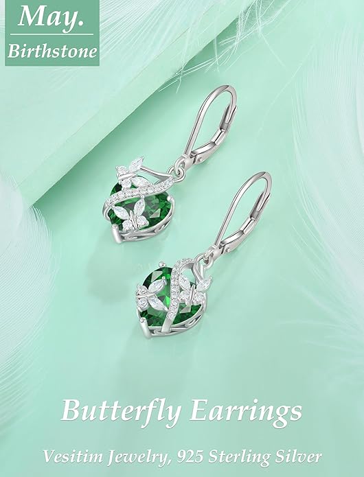 Butterfly Earrings for Women 925 Sterling Silver Heart Earring Birthstone Jewelry