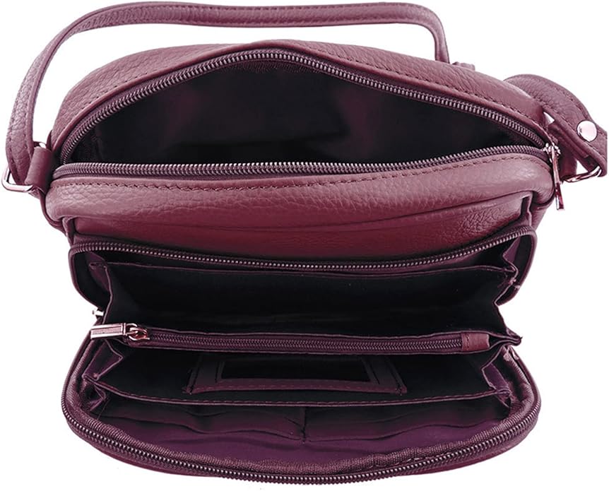 Cowhide Leather Women's Shoulder Purse Small Cross Body Organizer Bag with Many Pockets