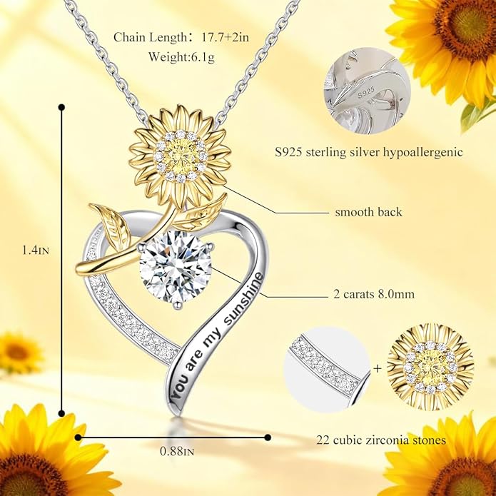 immobird 2 Carat Moissanite Necklace for Wife S925 Silver Rose Lab-Created Gem Heart Necklaces for Women Girlfriend Special Occasions Gifts Valentine's Day Gift