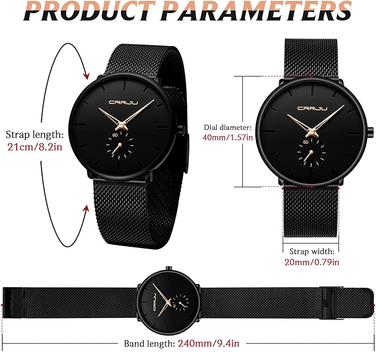Mens Watches Ultra-Thin Minimalist Waterproof - Fashion Wrist Watch for Men Unisex Dress with Stainless Steel Mesh Band