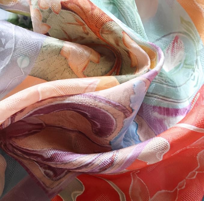 100% Mulberry Silk Scarfs for Women Floral Print Satin Long Scarf for Headscarf Hair Wraps Shawl with Gift Packed