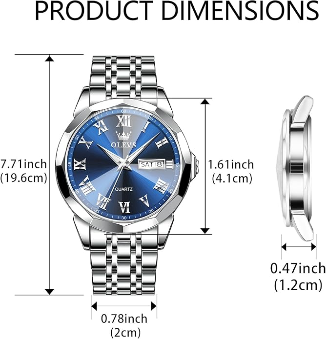 OLEVS Classic Men Watches with Date,Stainless Steel Man Watch with Date, Bussiness Watches for Men,Luminous Quartz Mens Watches Black/White/Blue/Gold, Waterproof Male Watch with Week