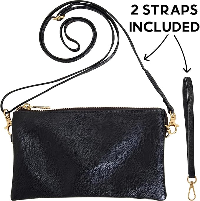 Vegan Leather Wristlet Purse for Women - Small Clutch Purse with Shoulder and Wrist Straps