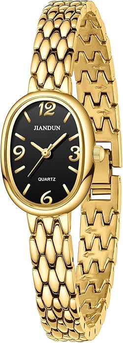 JIANDUN Vintage Small Gold Women’s Watch, Elegant Stainless Steel Bracelet, Water-Resistant with Tools Included
