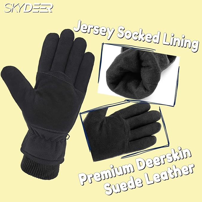 SKYDEER Winter Gloves with Soft Deerskin Suede Leather & Thermal Polar Fleece & Warm 3M Thinsulate Insulation (SD8661T)