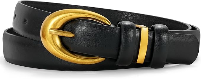 TRIWORKS Women Leather Belt for Jeans Pants Fashion Ladies Skinny Faux Leather Dress belt with Gold Buckle
