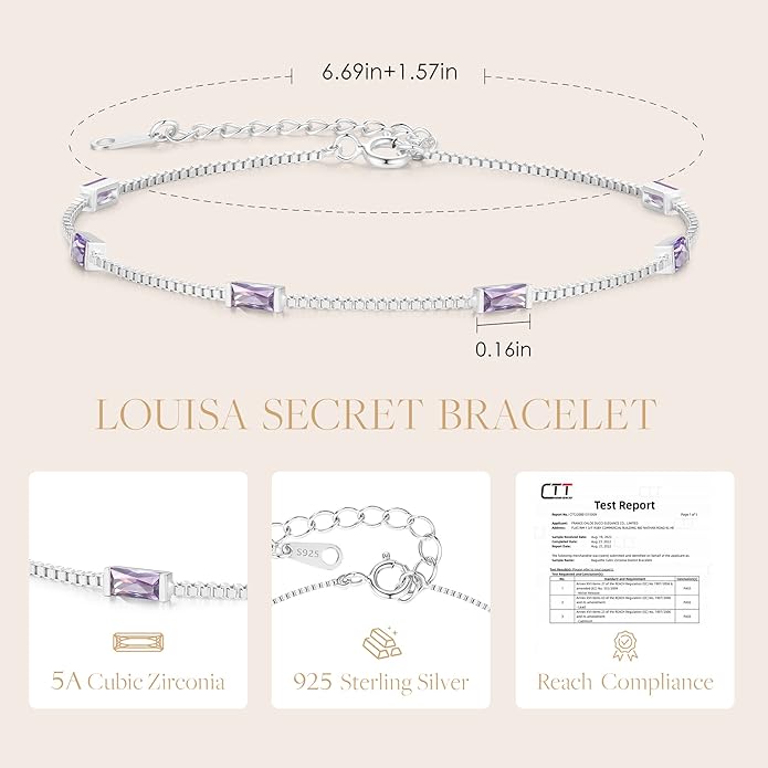 LOUISA SECRET Birthstone Bracelets for Women, 925 Sterling Silver Dainty Simple Women Charm Link Bracelet, Birthday Anniversary Christmas Jewelry Gifts for Women Wife Mom Her